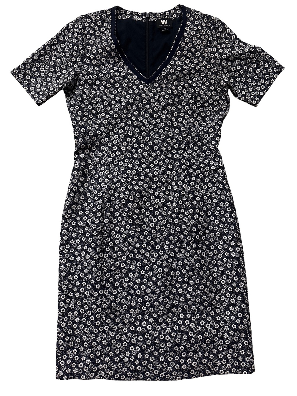 W by Worth Navy with White Floral V-Neck Mini Dress